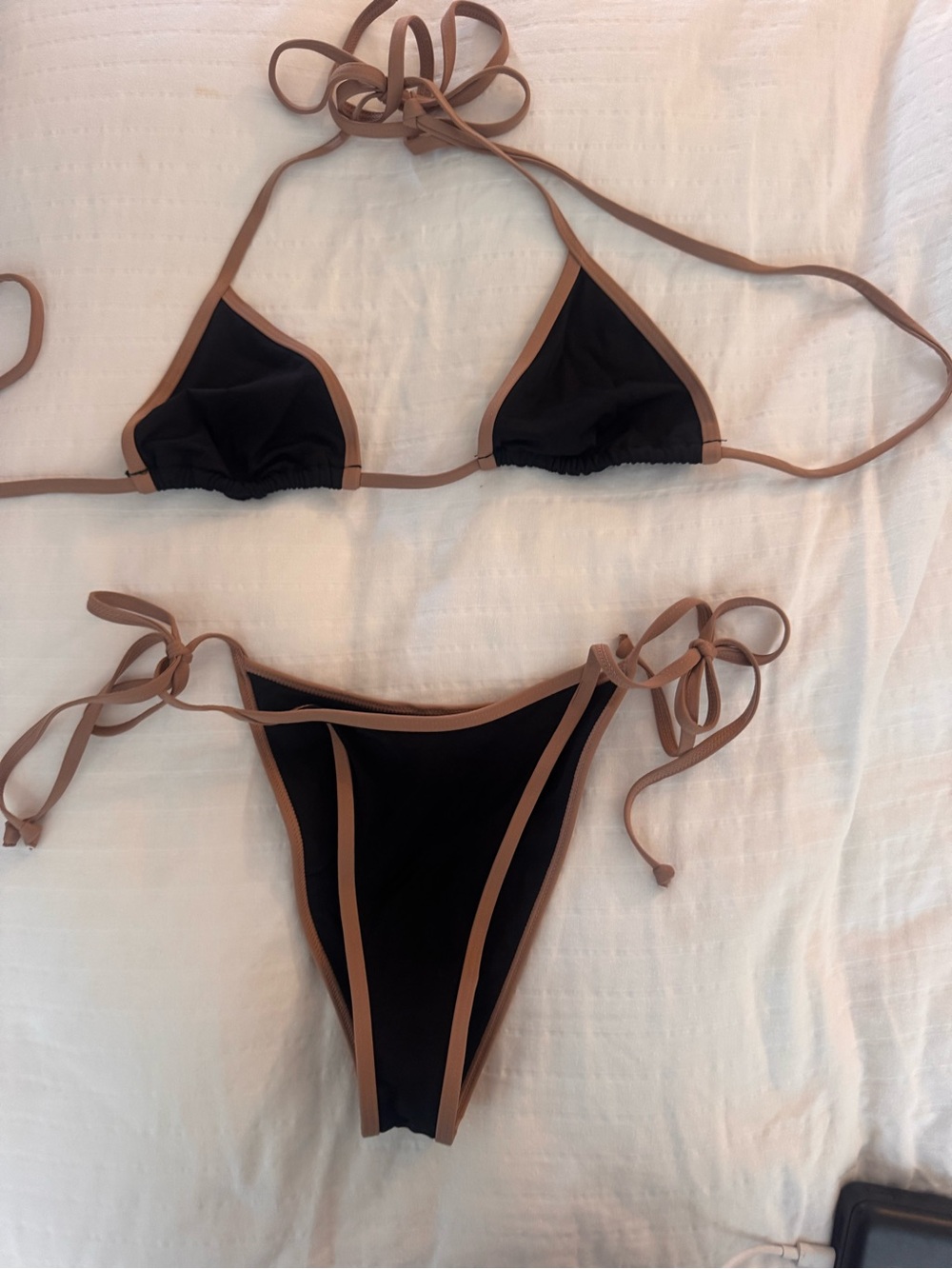 LSpace Swim Lotus Bikini Top and Levy Bottom in Black & Saddle